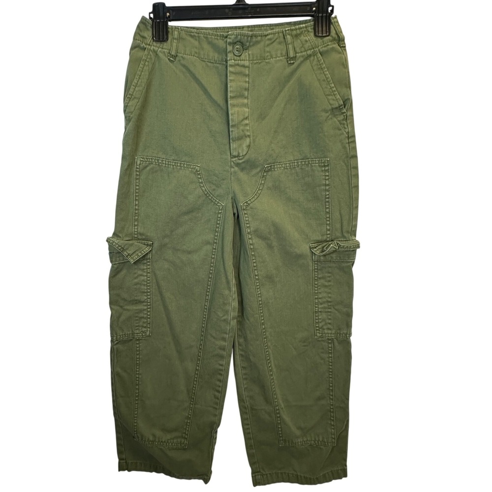 Universal Thread Womens Green Cargo Utility Pants Size 2 Cotton Twill Cropped